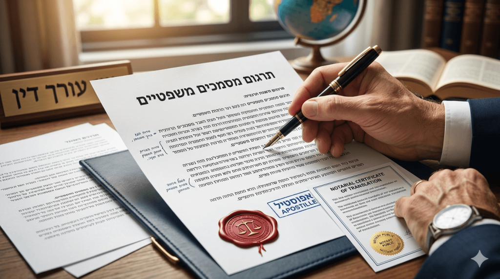 תקריב של יד גברית האוחזת בעט נובע יוקרתי וחותמת על מסמך משפטי הכתוב בעברית, תחת הכותרת 